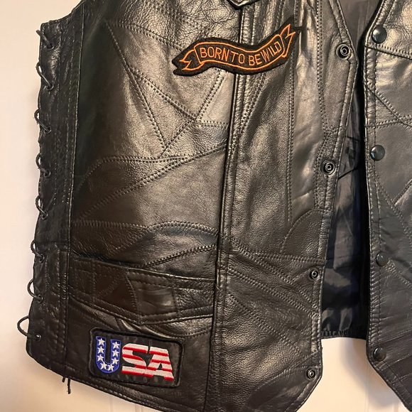 Rebel Ryder Black Leather Biker Vest – “Born to Be Wild” – Unisex XXL - Picture 2 of 9